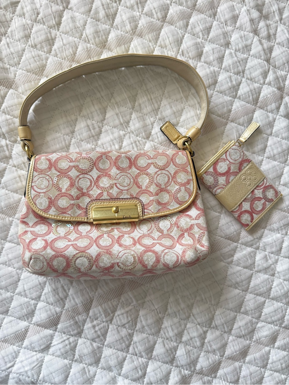 Coach Kristin Sequin Top Handle Pouch With Matching Card Case